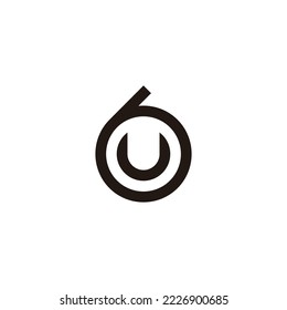 Letter U in 6, circle geometric symbol simple logo vector