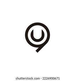 Letra U en 9, símbolo geométrico circular simple vector de logotipo