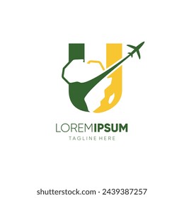 Letter U African Continent Map with Airplane for Travel Logo Design Vector Icon Symbol Graphic Illustration