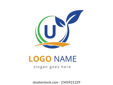 Letter U Agriculture Logo. Agro Farm Logo Based on Alphabet for Bakery, Bread, Cake,  Home Industries Business Identity. Agriculture and farming logo design