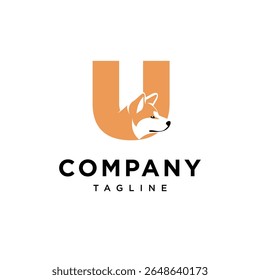 Letter U Akita Dog Logo Icon vector