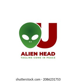 letter U alien head vector logo design