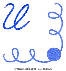 Letter U - Alphabet, font vector - yarn, rope, cable - For handmade products.