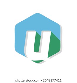 Letter u alphabet in polygon design vector