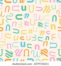 Letter U Alphabet seamless pattern playful decorative repeat backdrop background colorful decoration wrapping paper initial baby