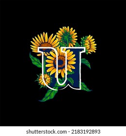 Letter u in Alphabet With Summer Themed Sunflower