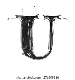 Letter U. Alphabet Symbol - Grunge Hand Draw Paint / Vector Illustration