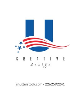 Letter U American Logo for Business, Corporate and Company Sign. USA American Logo on Letter U Vector Template