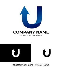 Diseño de plantilla de logotipo de flecha U con color azul gradiente. ilustración vectorial