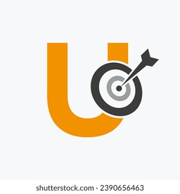 Letter U Arrow Target Logo Combine with Bow Target Symbol