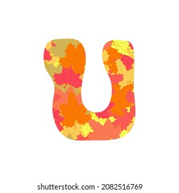 letter U in autumn leaves, vector illustration