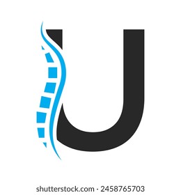 Letter U Backbone-Logo-Konzept für das Gesundheitssymbol. Rückenschmerzzeichen