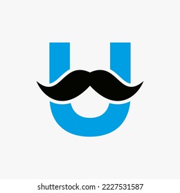 Letter U Barbershop Logo Design. Hairstylist Logotype For Mustache Style and Fashion Symbol