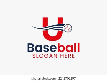 Letter U Baseball Logo Concept With Moving Baseball Icon Template