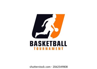 Letter U with Basketball Logo Design. Vector Design Template Elements for Sport Team or Corporate.