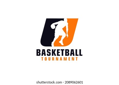 Letter U with Basketball Logo Design. Vector Design Template Elements for Sport Team or Corporate.