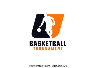 Letter U with Basketball Logo Design. Vector Design Template Elements for Sport Team or Corporate.