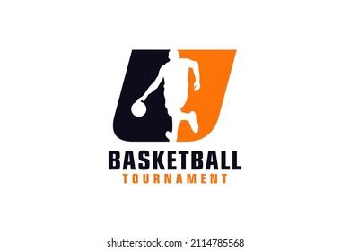 Letter U with Basketball Logo Design. Vector Design Template Elements for Sport Team or Corporate.