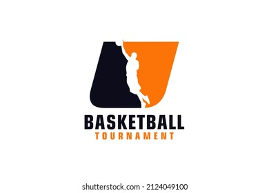 Letter U with Basketball Logo Design. Vector Design Template Elements for Sport Team or Corporate.