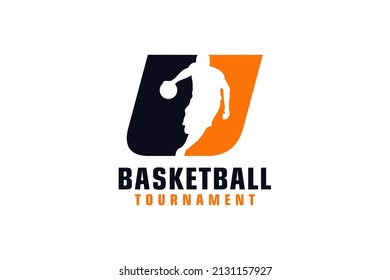 Letter U with Basketball Logo Design. Vector Design Template Elements for Sport Team or Corporate.