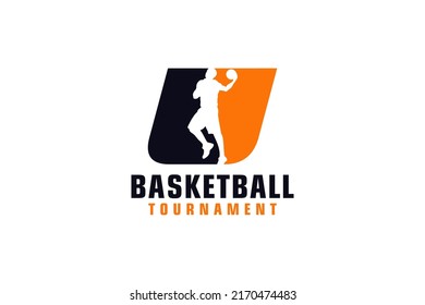 Letter U with Basketball Logo Design. Vector Design Template Elements for Sport Team or Corporate.