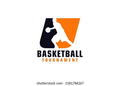 Letter U with Basketball Logo Design. Vector Design Template Elements for Sport Team or Corporate.