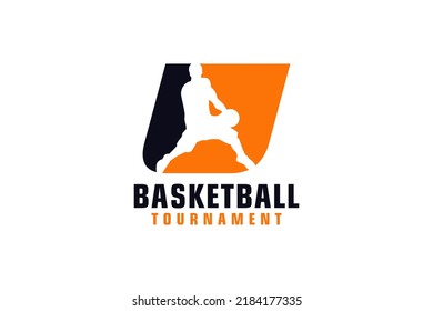 Letter U with Basketball Logo Design. Vector Design Template Elements for Sport Team or Corporate.