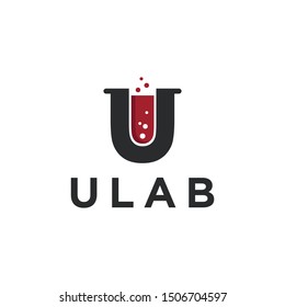 Letter U and beaker laboratory logo icon vector template on white background