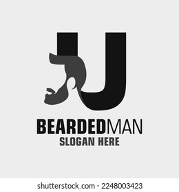 Letter U Bearded Man Logo Design Template Inspiration, Vector Illustration.
