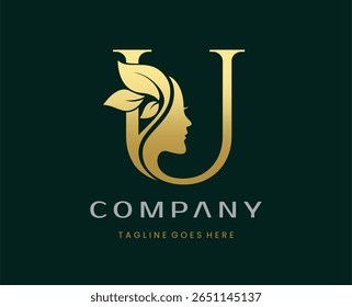 Letter U Beauty Face Nature Leaf Logo Design