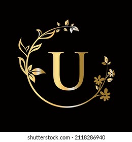 Letter U Beauty flower logo with creative concept for company, business, decorative, flower, beauty, spa premium vector template