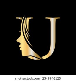 Letter U Beauty Spa Logo Concept With Woman Face Icon Vector Template