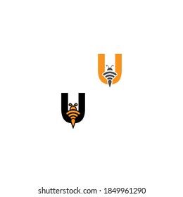 Letter U bee icon  creative design logo illustration