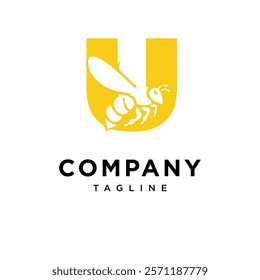 Letter U Bee Logo Icon Vector