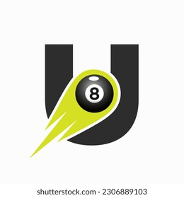 Letter U Billiard Sports Team Club Logo. 8 Ball Pool Logo Design Template