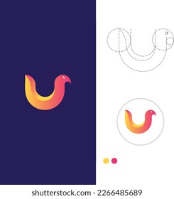 letter u + bird logo design