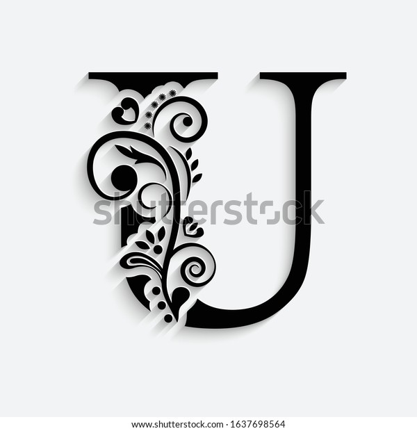 Letter U Black Flower Alphabet Beautiful Stock Vector (Royalty Free ...