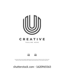 Letter U with black line monogram logo design. Vector EPS10