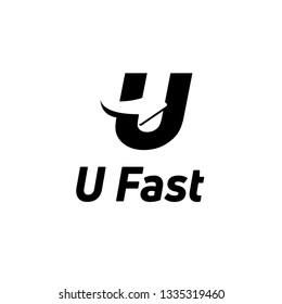 Letter U black logo with negative space arrow logo for business, transportation, delivery company isolated on white background. - Vector Illustration