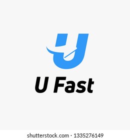 Letter U Blue logo with negative space arrow logo for business, transportation, delivery company . - Vector Illustration