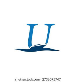 Letter U boat, wave logo design