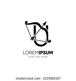 Letter U Bow Archery Logo Design Vector Icon Graphic Emblem Illustration 