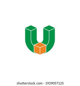 letter u box carton simple geometric flat 3d design logo vector