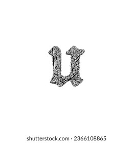 letter u branches hand drawing vector isolated on white background.