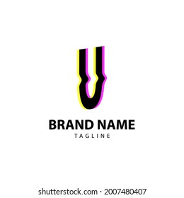 letter U bright glitch for creative brand, fun, playful and innovative vector logo design