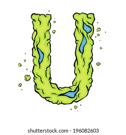 The letter U. Bright green element stylish alphabet style zombies. Halloween ABC grimy element in the vector. Hand drawn letter U isolated on white background.
