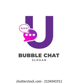 letter U with bubble chat decoration vector logo design