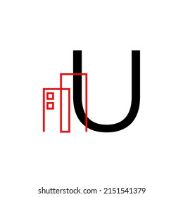 letra U con elemento de diseño de logotipo vectorial de decoración de edificio