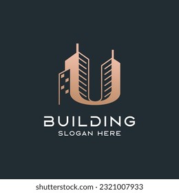 Letter U with building elements vector logo design template.