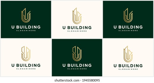 Letter U Building Logo, logo u with the concept of a building with gold color